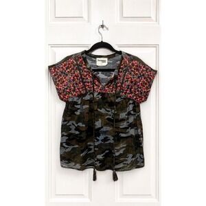 Savanna Jane Camo Floral Embroidered Tassel Top Small Green Pink 18398-C